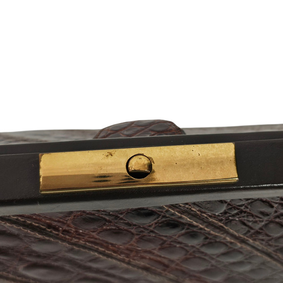 VTG 1970s Andrew Geller brown reptile patterned leather handbag VGUC - Picture 13 of 14